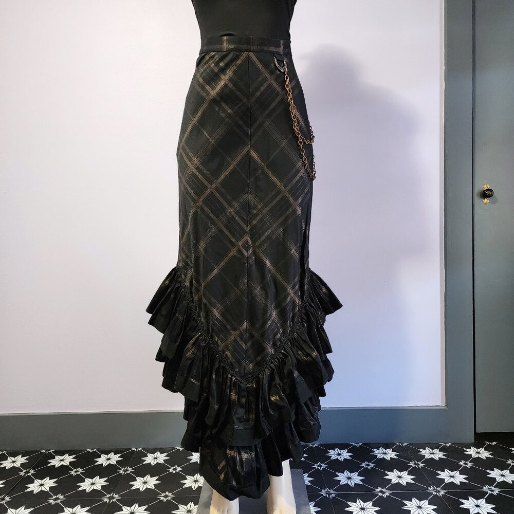 Victorian Steampunk Lip Service Step In Time Plaid Long Ruffle Layered Skirt S